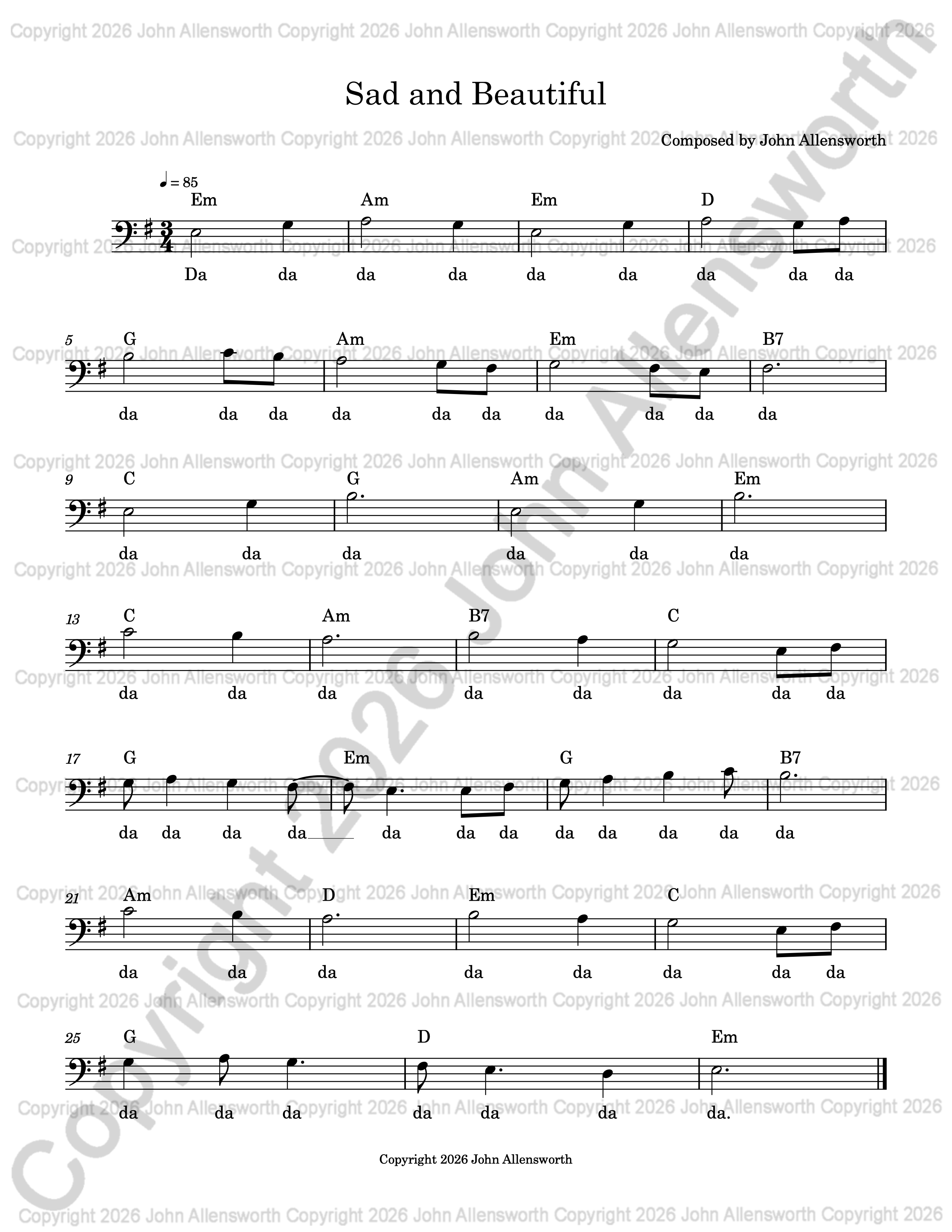 Sad and Beautiful, composed by John Allensworth, copyright 2026